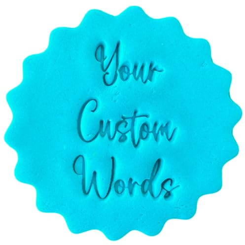 Personalised Cookie Stamp with Free Scallop Cutter, Your Custom Words, 5cm Acrylic Biscuit Embosser, Food-Safe Plastic Baking Tool, Fits M&S All Butter Biscuits (Design 3)