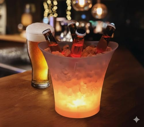 Secchiello Porta Bottiglie con Luce LED e Speaker Bluetooth 7 L, Secchiello Ghiaccio con Musica Ricarica USB, Porta Bottiglie per Champagne Birra e Bevande per Feste, Bar e Aperitivi