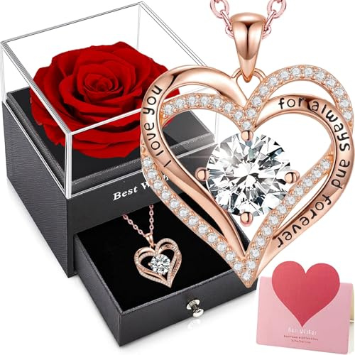 SWEETIME Konservierte Echte Rose,Ewige Rote Dauerhafte Blume,Rosenbox Geschenk für Valentinstag Muttertag Weihnachten Liebesgeschenk für Freundin Frau Mama Ewigen Liebe