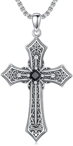 Midir&Etain Gothic Kreuz Halskette für Männer Frauen 925 Sterling Silber Schwert Anhänger Halsketten Glaube Christlicher Schmuck Ostern Vatertag Muttertag Geschenk für Christliche Jungen