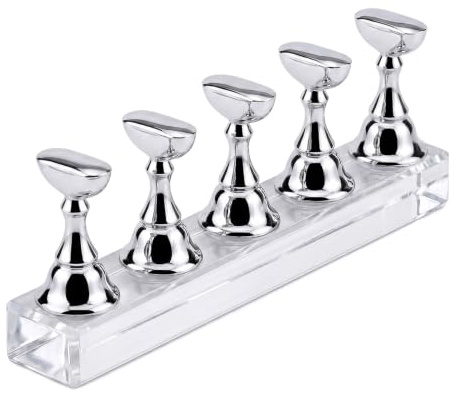 Support Ongle Magnétique Pratique Affichage 4 Pièces Argent | 4 supports métal argenté, aimantés, base stable. Idéal pratique gel, nail art, exposition tips