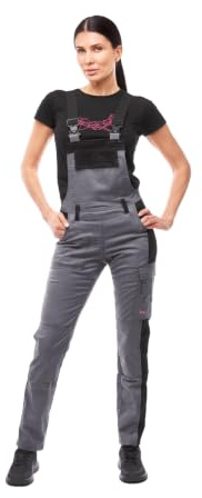 strongAnt Damen Profi-Arbeits-Latzhose mit Kniepolstertaschen Latzhose für Handwerk und Bau – Grau-Schwarz, Gr. 54