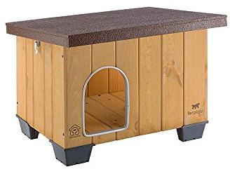 Ferplast Niche pour Chiens Maisonnette BAITA 50 en Bois FSC, Pieds isolants en Plastique, Porte Anti-morsures en Aluminium, Toit ouvrant