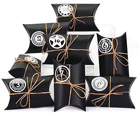 EKKONG Adventskalender zum Befüllen, 24 Adventskalender Kraftpapier Tüten mit 24 Zahlenaufklebern - für Weihnachten zum Basteln und Verzieren, Weihnachts-Geschenktüte zum DIY und Befüllen (Schwarz)