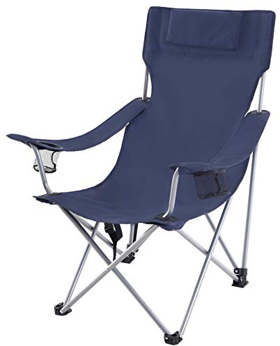 SONGMICS Campingstuhl, Klappstuhl, bis 150 kg belastbar | Outdoor-Stuhl mit Armlehnen, Kopfstütze und Getränkehaltern, stabiles Gestell, dunkelblau, SANDY Kollektion GCB09IN