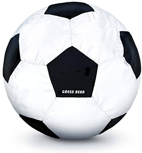 Green Bean Fußball-Sitzsack fertig befüllt 250L EPS Perlen - Kinder & Erwachsene 90cm Bean Bag Riesensitzsack Liegekissen Lounge Chair Sitzkissen Waschbarer Bezug Gaming Sessel Schwarz/Weiß