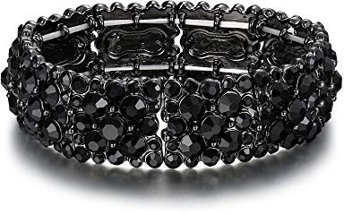 EVER FAITH Damen Rund Armkette österreichischer Kristall Elegantes Braut Stretch Armband Schwarz