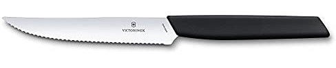 Victorinox Swiss Modern, Set di Coltelli Professionali da Bistecca, Lama Affilata, 12 cm, Acciaio Inox, Nero, 2 Pezzi