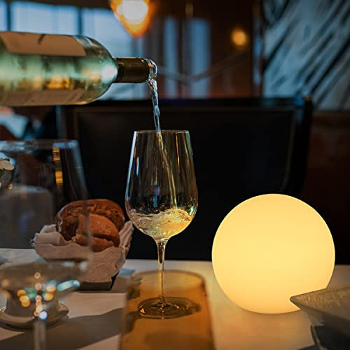 ACMHNC Lampada Da Tavolo Ristorante LED Ricaricabile, Dimmerabile Con Telecomando, Lampada Da Scrivania Bar Bianca Sfera, Con Batteria, 16 Cambi Colore, Lampada Da Tavolo Esterno Senza Fili IP54,20cm