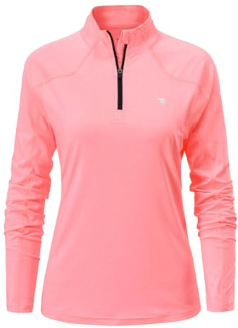 donhobo Damen Sportshirt Langarm Funktionsshirt UPF 50+ Rashguard T-Shirt | Atmungsaktiv Laufshirt Schnelltrocknend UV Shirt mit 1/4 Reißverschluss für Yoga Fitness Tennis Golf Wandern