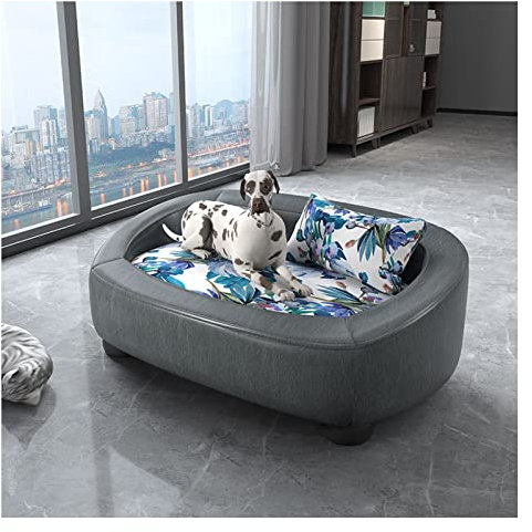 LCYDMJ Haustier Sofa Luxus-Haustiersofa, Hunde- / Katzenbett Mit Massivholzrahmen, Hochwertiges Wohnzimmer-Schlafzimmer-Schlafsofa Aus PU-Leder, 2 Größen (Size : 90x65x33cm)