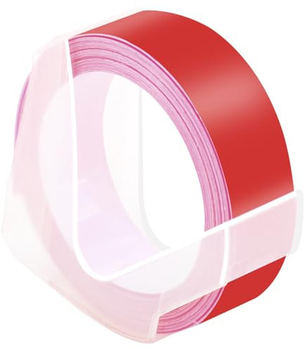 NineLeaf Kompatibel für Dymo S0898152 521202 3D Kunststoff Prägebändern 12mm x 3m Weiß auf Rot Etikettenband für Office Mate II 1540 154000 Organizer Xpress Pro 1575 1595 Beschriftungsgerät