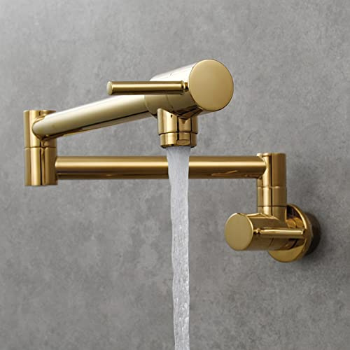 Küchenarmatur Wandmontage Wasserhahn Küche Faltbare Ausführung Topffüller Küchenwasserhahn 360° Drehbar Doppelgelenke Düse Kaltwasserhahn Küche,Gold