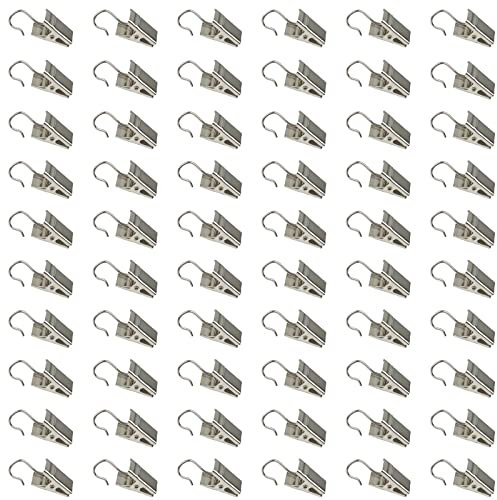 Roellgs 60 clip per tenda in acciaio inox per tenda da doccia, anello con gancio, per luci per feste, foto, forniture artistiche, gancio per gancio - argento