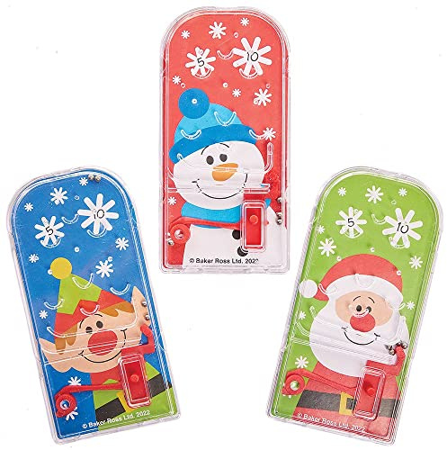 Baker Ross FX395 Mini Pinball Spiele Weihnachten - 10er Pack, Kleine Adventskalendergeschenke für Kinder, Nikolaus Geschenke für Kinder