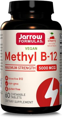Jarrow Formulas, Méthyl B12, 5.000mcg, 10-Jours-Dépôt, Goût de Cerise, 60 Comprimés à Mâcher végétaliens, Sans Gluten, Végétarien, Sans Soja, Sans OGM