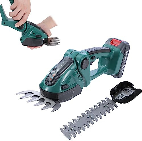 KATSU FIT-BAT 21V Forbici Tagliasiepi e Cesoie per Erba a Batteria con 1,5Ah Batteria e 2 Lame, 2-in-1 Portatile Tagliaerba Forbici da Giardino, per Arbusti Potare e Tagliare