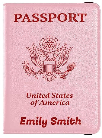 Personalizzato passaporto titolare copertura portafoglio Combo nome personalizzato PU pelle passaporto vaccino carta protezione per donna uomo regalo di viaggio, Rosa, Taglia unica