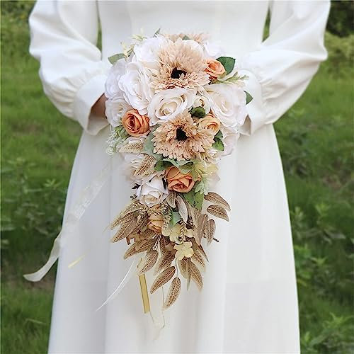 Tkasniy Wasserfallförmige Hochzeitssträuße für die Braut, romantische Brautsträuße zur Hochzeit, Boho-Brautstrauß für eine französische rustikale Hochzeit