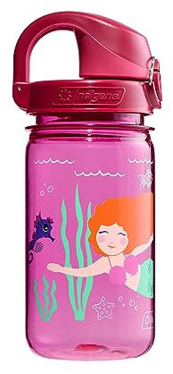 Nalgene Sustain Trinkflasche aus Tritan, BPA-frei, für Kinder, aus 50% Kunststoffabfällen, auslaufsicher, langlebig, BPA-frei, karabinerfreundlich, wiederverwendbar, 340 ml, rosa Meerjungfrau