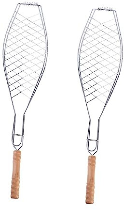Yardwe 2stücke Fischgrill Eisen-grillrost Mit Holzgriff Fisch-grillkorb Grillklammer Antihaft-grillnetz Outdoor-grillwerkzeug Für Camping Und Picknick