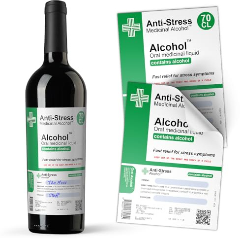 Adesivi antistress per bottiglie di alcol, vino e liquore, etichette per bevande prescritte; divertente idea regalo (1)