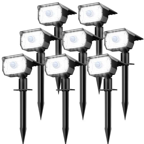 nipify 8 Piezas Foco Solar con Sensor de Luz,3 Modos Luces Solares Exterior Jardin, Impermeable IP65 Lámpara Solar luces, Focos LED Exterior Solares para Caminos, Patio, Suelo,Terraza