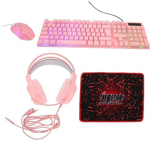 Gatuida 1set Gaming Keyboard Mouse Headphone Set Rgb Backlighting Wired Accessory Kit for Office and Gaming Comfortable Ergonomic Design for Night Use