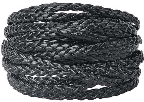 GORGECRAFT 5m*5mm*2mm Cordoncino In Pelle Nera Filo Intrecciato PU Piatto Piegato Corda In Finta Pelle per Braccialetti Retrò Cavigliere Collana Girocollo Bolo Tie Creazione di Gioielli Forniture
