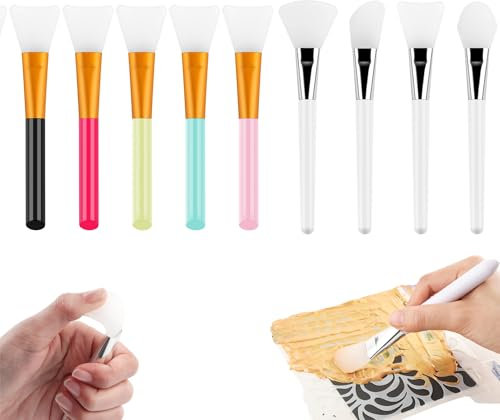 OTCRAFT Set di 10 pennelli in silicone, spatola, pennelli per materiali misti; set di pennelli riutilizzabili in resina epossidica per spargere la pittura fai da te, miscelazione e diffusione su
