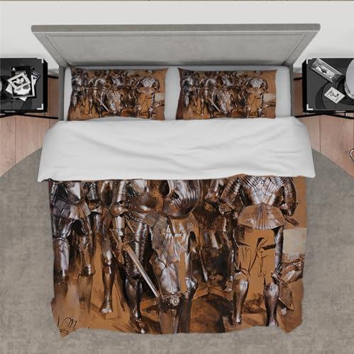 RIVINE Adolph Von Menzel Style Duvet Cover Set 3 Pieces Armor Chamber Fantasy Soft Microfiber Bedroom Bedding Set with 2 Pillow Shams Zipper Full
