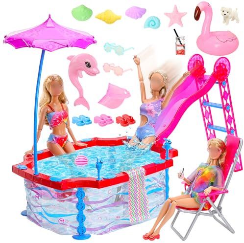 Miunana Puppen Pool Schwimmbad Puppenkleidung Kleidung Meerjungfrau Badeanzug Bikini Schwimmring Accessoires Schwimmerin Spielset Puppenzubehör für 11,5 Zoll Puppen
