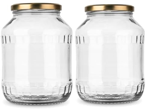 MIKONI 2,5 Liter Weckgläser Gurkenglas Einweckgläser Deckel Einmachgläser Vorratsgläser Einmachglas Sturzglas Konservenglas Rundgläser GOLD Deckel (2)