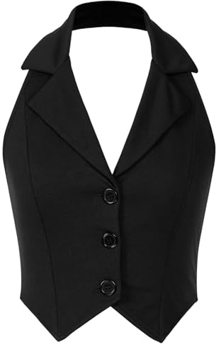 Oyolan Gilet Tailleur sans Manches Femme Col V Dos Nu Halter Neck Top Gilet de Costume S-XXL Noir M
