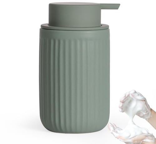 Autumnlife Seifenspender Grün Schaumseifenspender 350 ml Spülmittelspender mit Schaum Pumpenkopf, Nachfüllbarer Keramik Matt Grün Seifespender Soap Dispenser für Küche, Bad