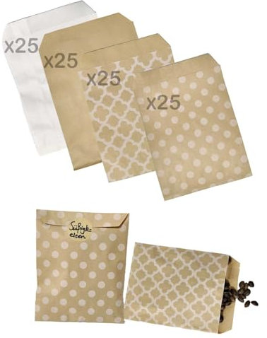 100 Stück Geschenktüten mit Aufkleber, kleine geschenktüten，13 x 17 x1cm verpackungstüten Kindergeburtstag，Candy Bar Zubehör， von Brot, Keksen, Snacks, Papiertüten für Party&Festival