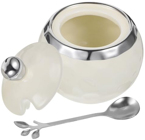 ABOOFAN Sucrier Céramique Blanc Minimaliste avec Couvercle et Cuillère, Contenant Polyvalent Comptoir Cuisine à Domicile, Design Élégant et Fonctionnel