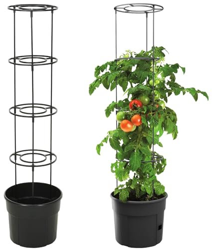 GEEZY Self Watering Tomato Planter Pot with 4-Tier Trellis for Climbing Vine Plants and Vegetables – Drainage Holes, Easy Assembly, Weather-Resistant – Indoor/Outdoor, Balcony, Patio, Garden