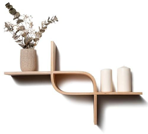 EWART WOODS Estante flotante de madera para montar en la pared, estantes geométricos decorativos de madera, exhibición colgante única de roble, estante moderno de nogal