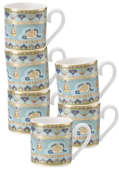 Villeroy & Boch Samarkand Aquamarin Espressotassen 6er Set, 50 ml, Mokkatassen mit orientalischem Dekor, Premium Bone Porcelain, Mehrfarbig/Blau