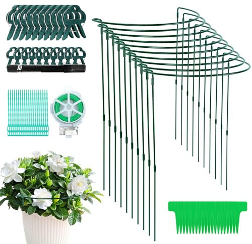 10 Pièces Tuteurs pour Plantes, 25x60cm Vert Support de Plantes de Jardin en Métal Demi-Rond, Tuteur Pivoine, Tuteur Plante Interieur, Anneau Support de Jardin pour Pivoines Hortensias RosesLégumes