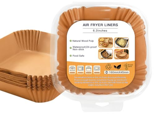 Air Fryer Disposable Paper Liners Square, Non-Stick Parchment, AirFryer Accessories for Baking Microwave Oven Frying Pan, Oil Proof, Water Proof (100PCS, 7.9 inch)