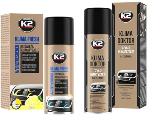 K2 Air Con Cleaner & Freshener Bundle - 500ml Foam & FRESH Lemon 150ml Bomb - Odour Eliminator for Car Air Conditioning - Fast Acting A/C Cleaner for Manual & Automatic Vent Systems