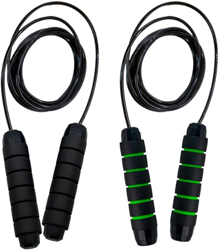 AMJKEJI Skipping Rope, 2 Pcs Jumping Ropes Adjustable Speed Jump Rope for Adults Kids Exercise Fat Burning Workout Home Gym Personal Training Rope(Black & Green)