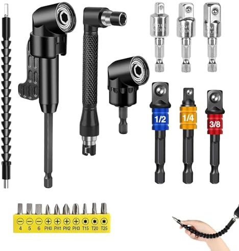 20 Stück 105° Winkelschrauber Aufsatz Set, Winkelbohraufsatz Winkelbohrer Biegsame Welle Winkel Bithalter Für Garage Bauarbeiter
