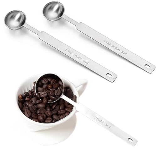 2 Pack Teaspoons Measuring Spoons - 5 Gram Stainless Steel Scoop - 1 tsp (5 mL, 5 cc, 1/6 oz, 1/3 tbsp) Metal Measuring Spoon for Cooking & Baking (2 Pack)
