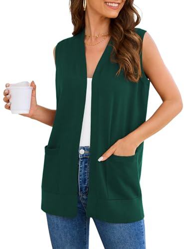Wiwclo Veryoung Women's 2026 Sleeveless Cardigan Sweaters Fashion Casual Soft Knit Office Duster Vests with Cozy Pockets
