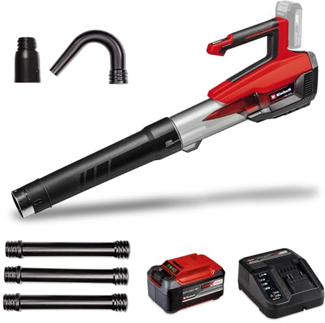 Einhell Akku-Laubbläser GP-LB 18/200 Li GK Power X-Change (Li-Ion, 18V, Axial-Impeller-Technologie, Blasleistung 670 m³/h, Dachrinnen-Reinigungsset, inkl. 5,2 Ah Akku & Ladegerät)