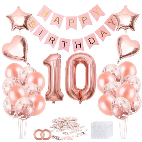 Luftballon 10. Geburtstag Zahl 10, Geburtstagsdeko, Riesen Folienballon, 32 Zoll Helium Ballons Geburtstagsdeko, Happy Birthday Folienballon Kinder Mädchen Junge