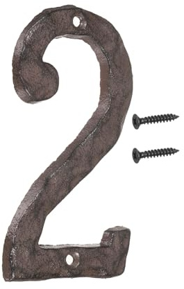 sourcing map Numeri civici e lettere, 15,2 cm, in ghisa vintage, numeri indirizzi per esterni, numero civico solido con viti, per appartamenti, uffici, camere d'albergo (numero 2, marrone)